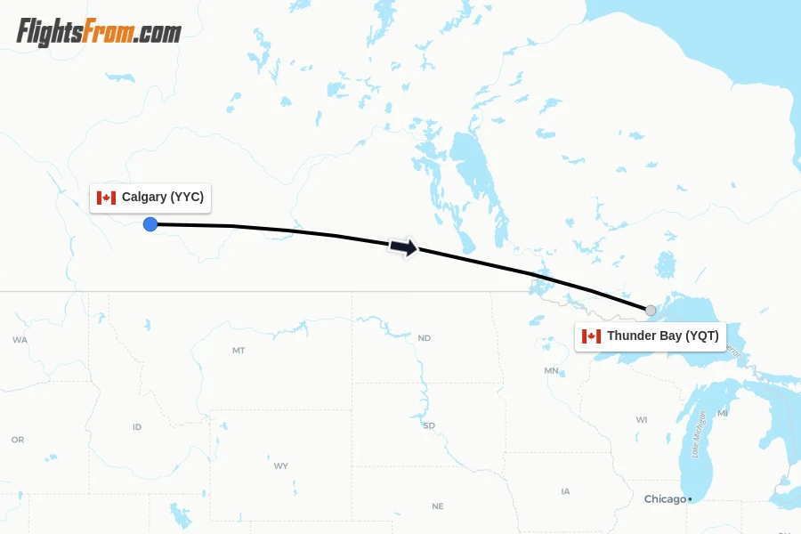 Flights from Calgary to Thunder Bay route map