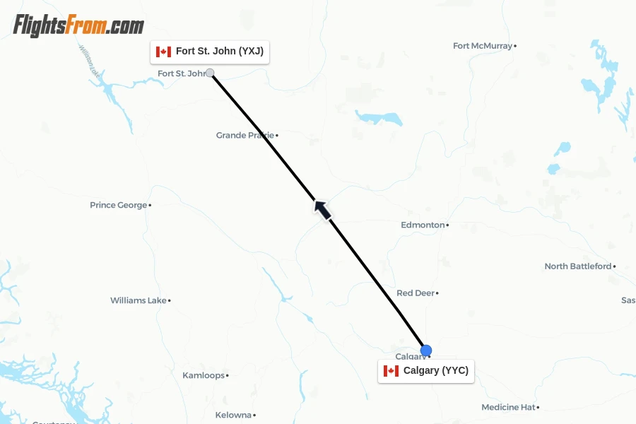 Flights from Calgary to Fort St. John route map