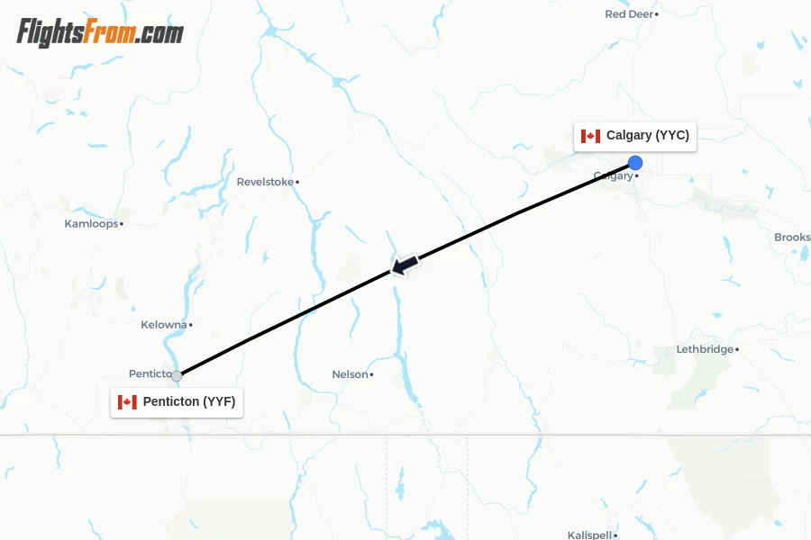 Flights from Calgary to Penticton route map