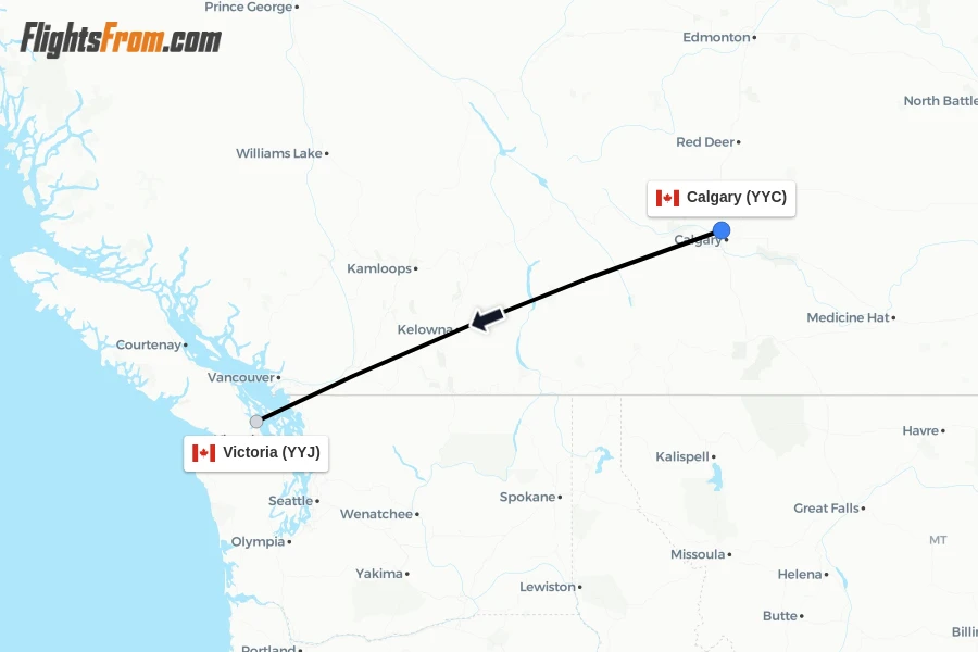 Flights from Calgary to Victoria route map