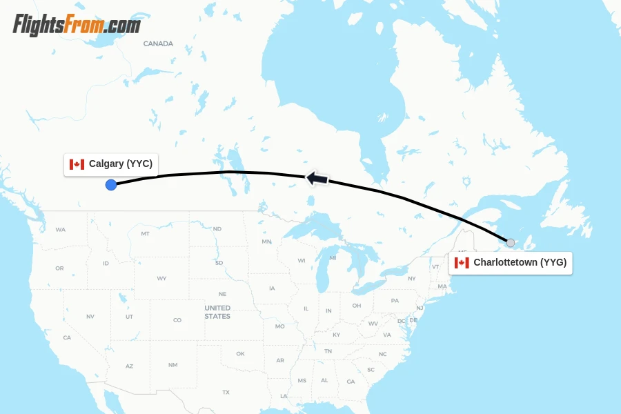 Flights from Charlottetown to Calgary route map