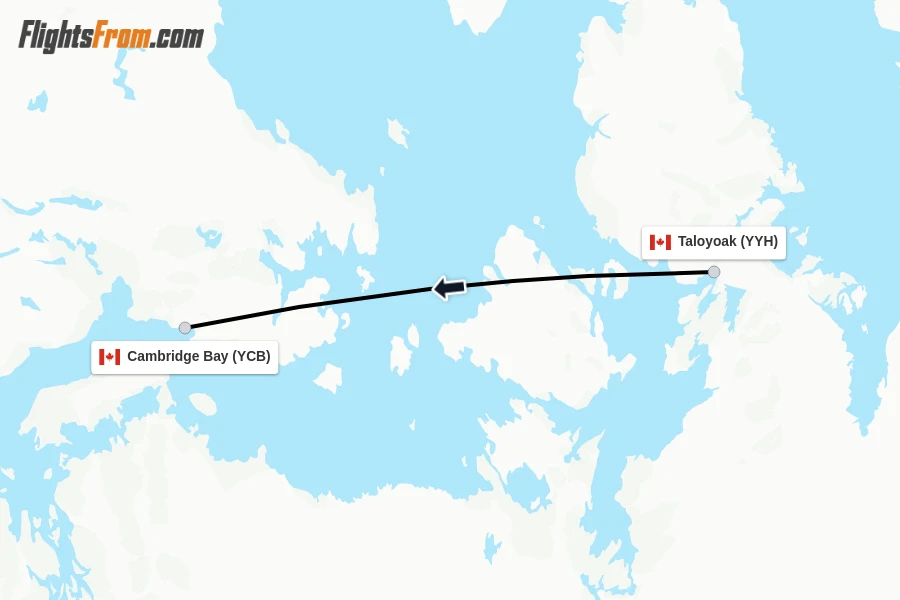 Flights from Taloyoak to Cambridge Bay route map