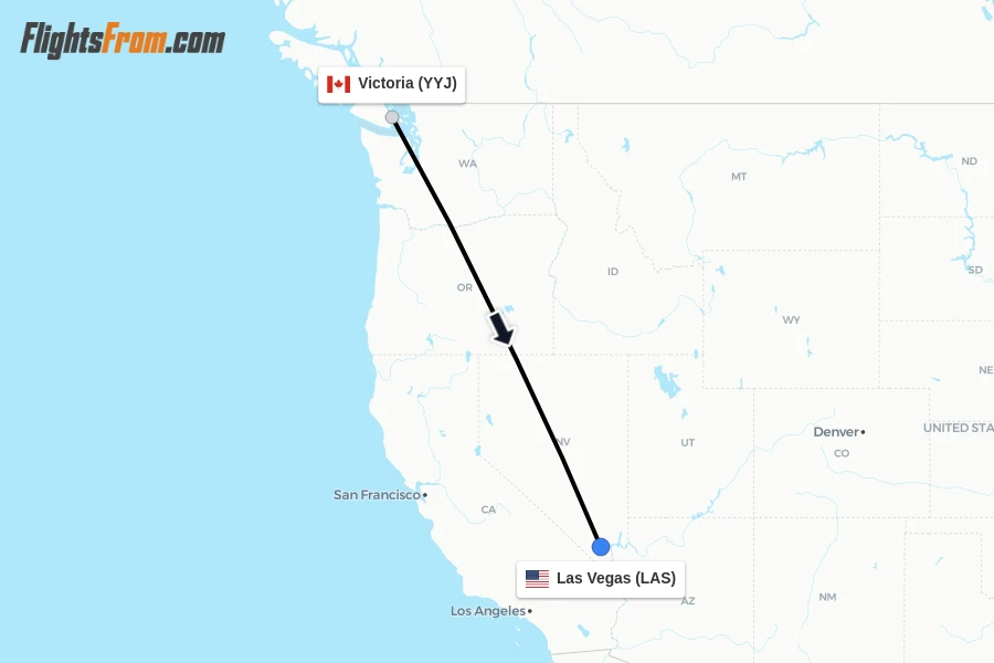 Flights from Victoria to Las Vegas route map