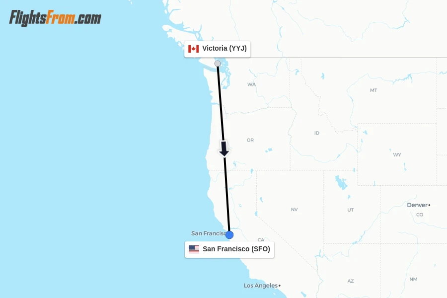 Flights from Victoria to San Francisco route map