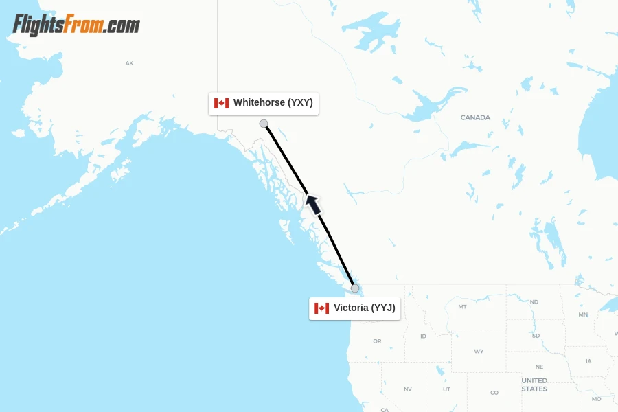 Flights from Victoria to Whitehorse route map