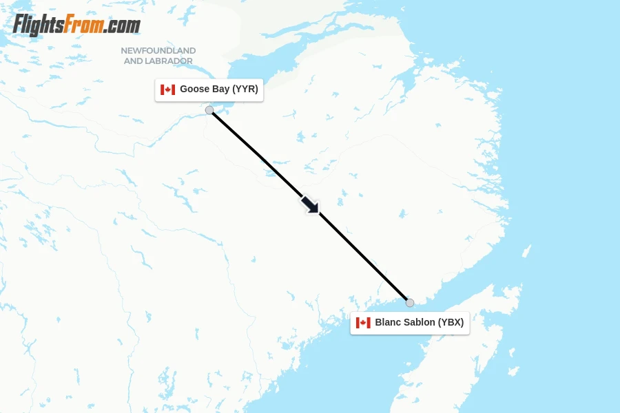 Flights from Goose Bay to Blanc Sablon route map