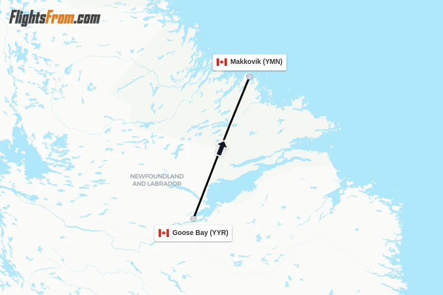 Flights from Goose Bay to Makkovik route map