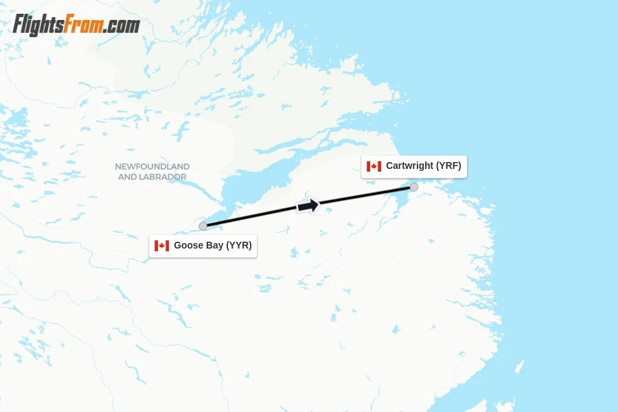 Flights from Goose Bay to Cartwright route map