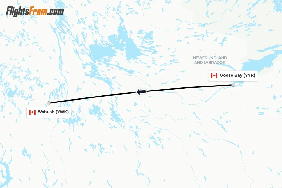 Flights from Goose Bay to Wabush route map
