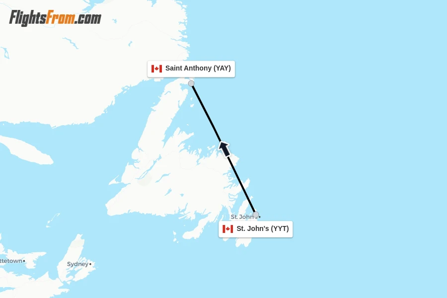 Flights from St. John's to Saint Anthony route map