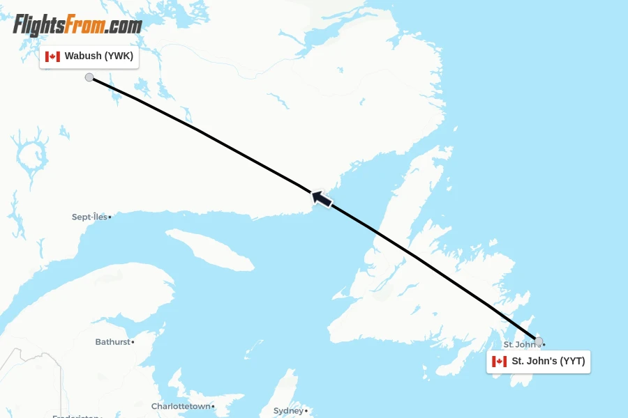 Flights from St. John's to Wabush route map