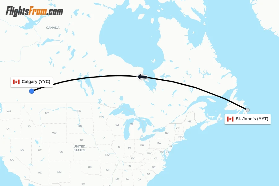 Flights from St. John's to Calgary route map