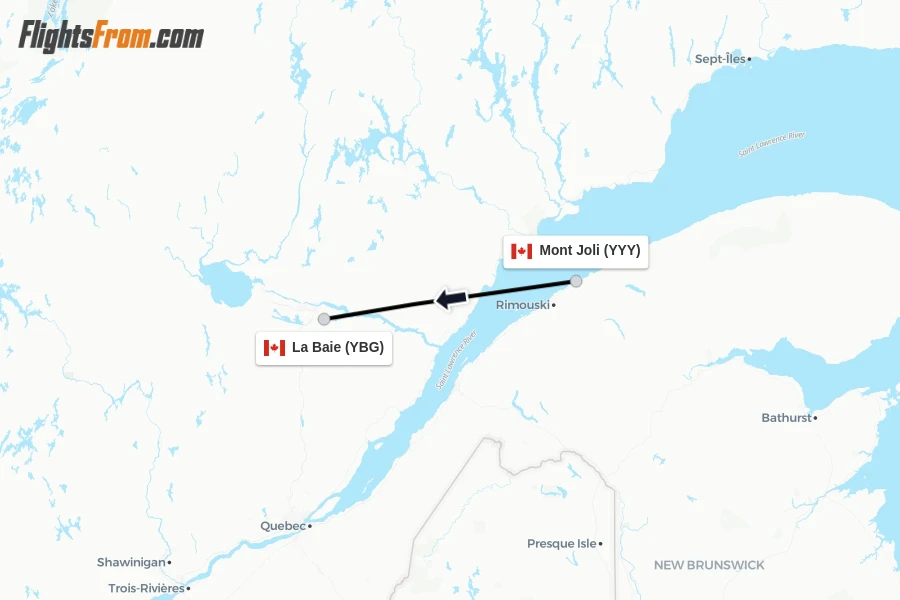 Flights from Mont Joli to La Baie route map