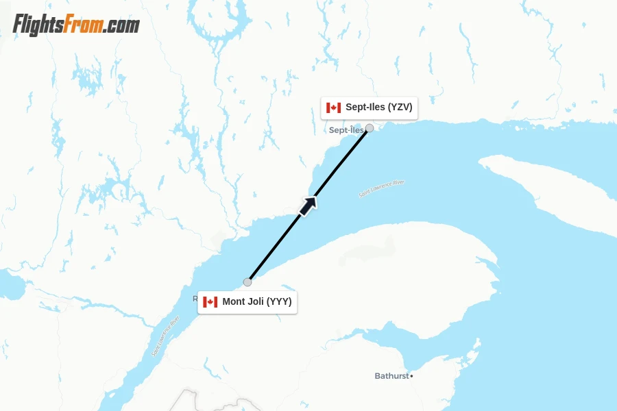 Flights from Mont Joli to Sept-Iles route map
