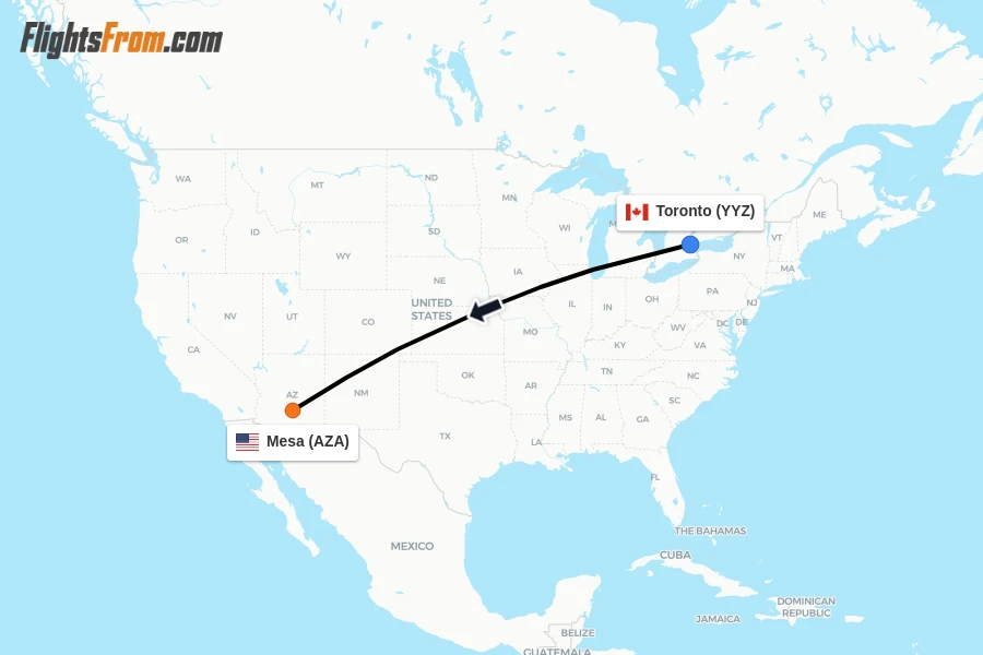 Flights from Toronto to Mesa route map