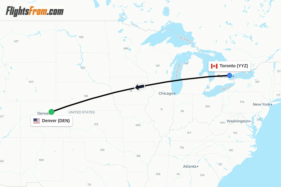 Flights from Toronto to Denver route map