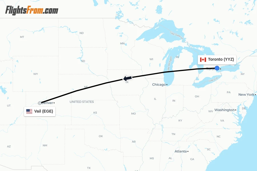 Flights from Toronto to Vail route map