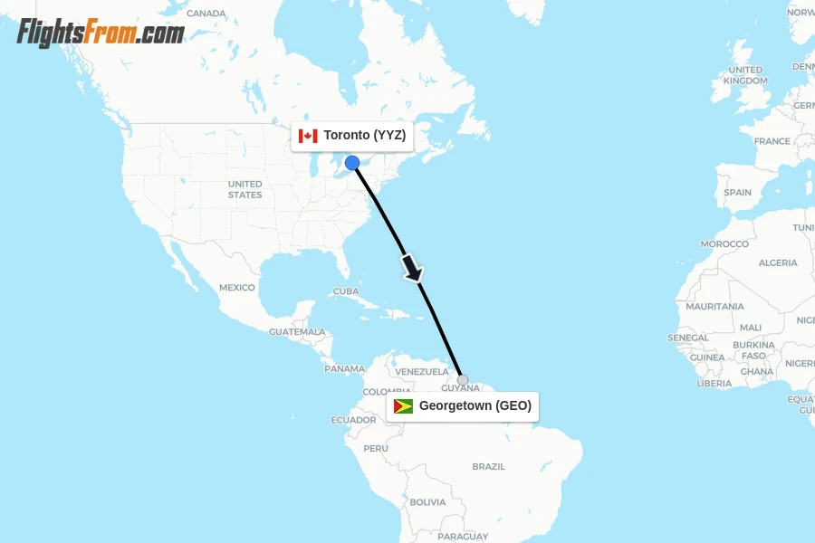 Flights from Toronto to Georgetown route map