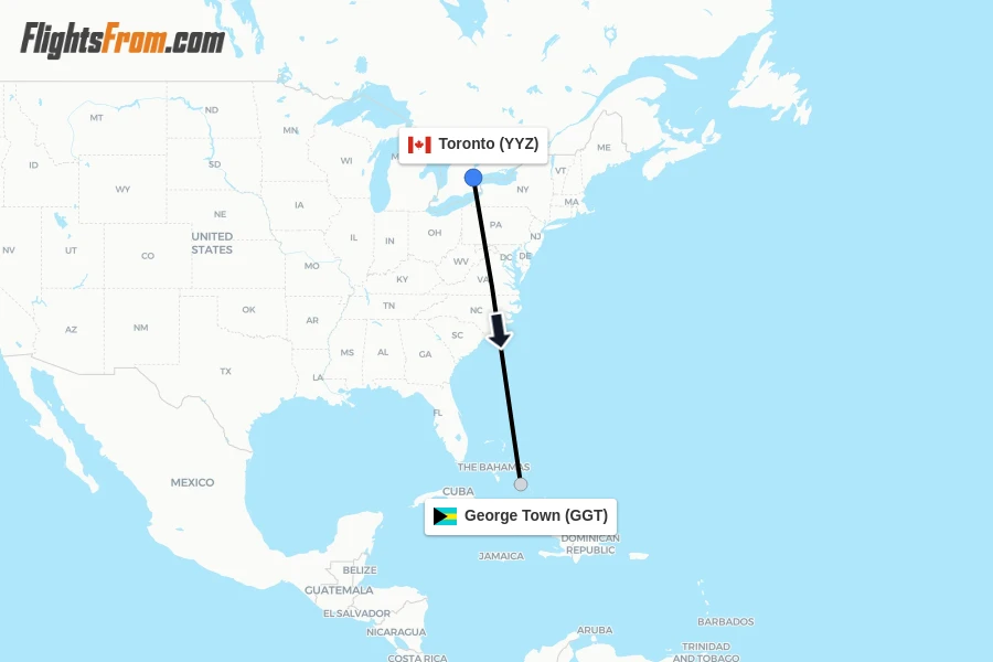 Flights from Toronto to George Town route map