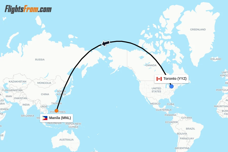 Flights from Toronto to Manila route map
