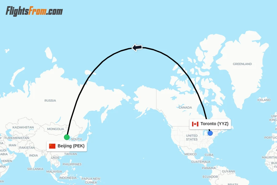 Flights from Toronto to Beijing route map