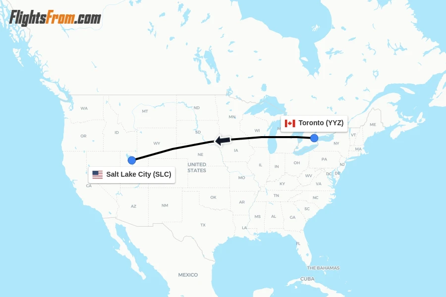 Flights from Toronto to Salt Lake City route map