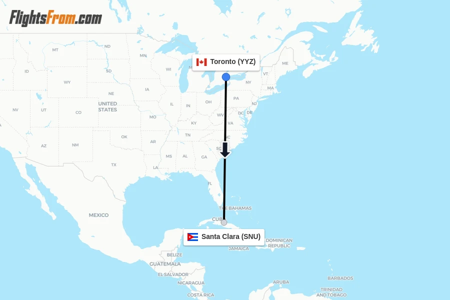 Flights from Toronto to Santa Clara route map