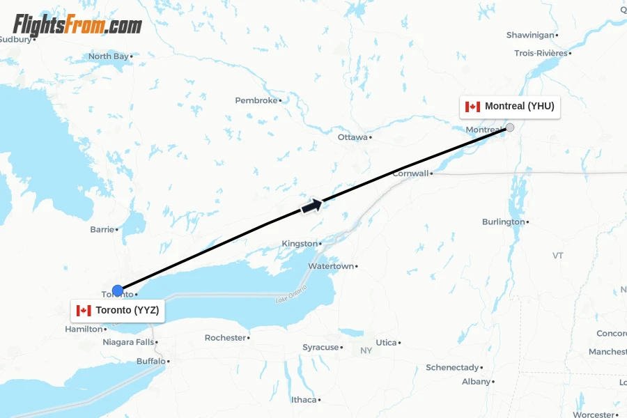 Flights from Toronto to Montreal route map