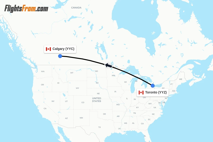 Flights from Toronto to Calgary route map