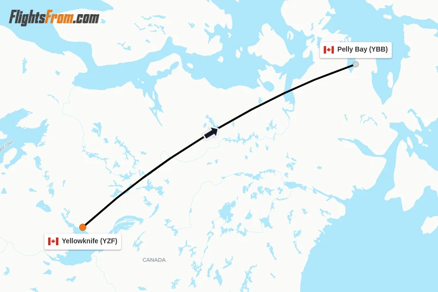 Flights from Yellowknife to Pelly Bay route map