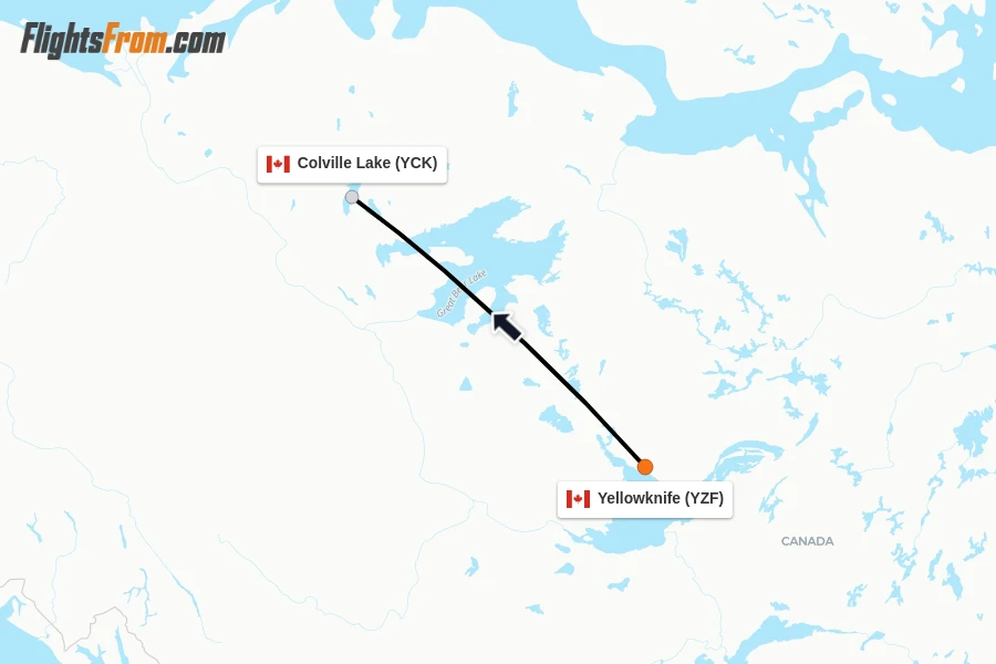 Flights from Yellowknife to Colville Lake route map
