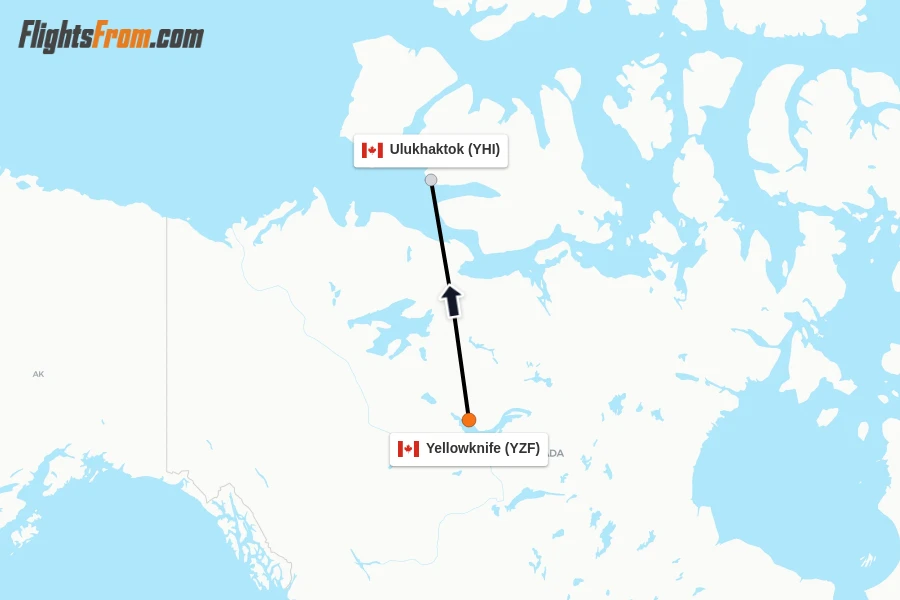 Flights from Yellowknife to Ulukhaktok route map