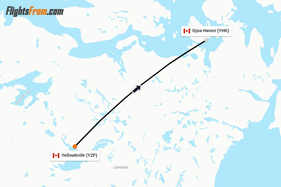 Flights from Yellowknife to Gjoa Haven route map