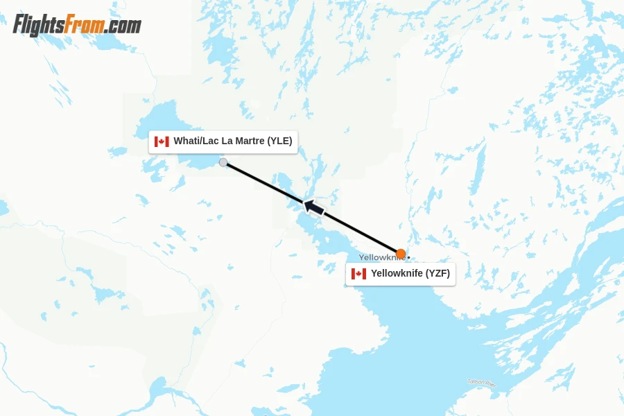 Flights from Yellowknife to Whati/Lac La Martre route map