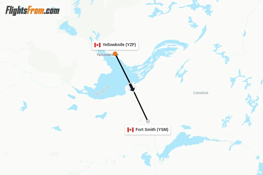 Flights from Yellowknife to Fort Smith route map