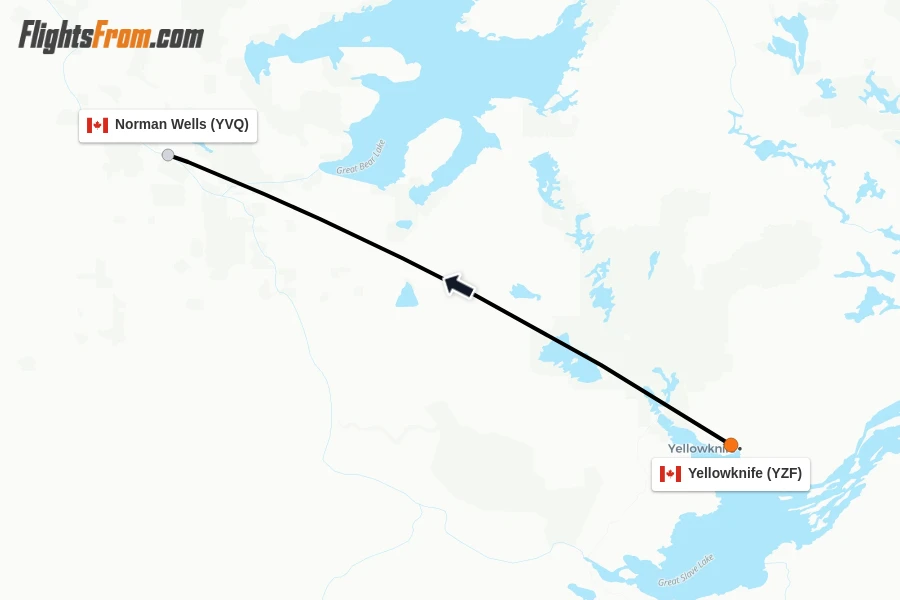 Flights from Yellowknife to Norman Wells route map