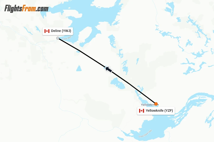 Flights from Yellowknife to Deline route map
