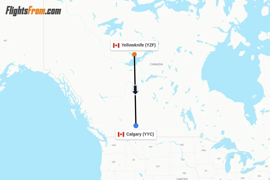Flights from Yellowknife to Calgary route map