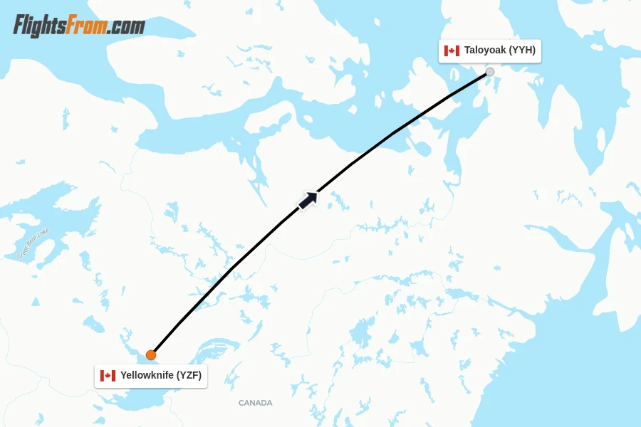 Flights from Yellowknife to Taloyoak route map