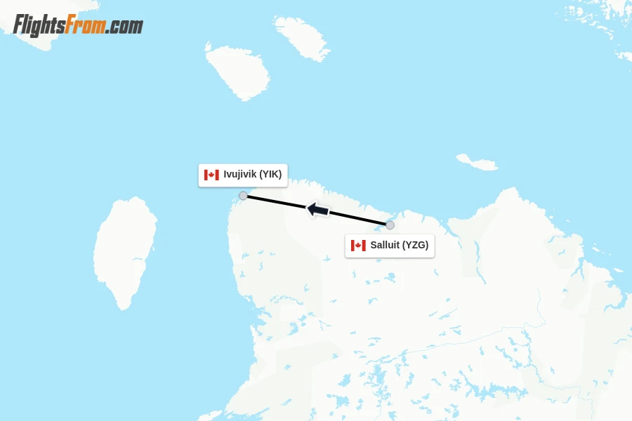 Flights from Salluit to Ivujivik route map