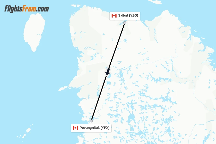 Flights from Salluit to Povungnituk route map