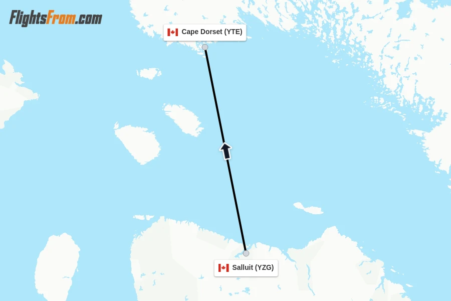 Flights from Salluit to Cape Dorset route map