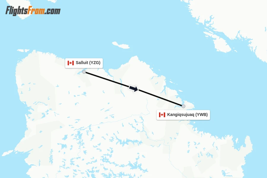 Flights from Salluit to Kangiqsujuaq route map