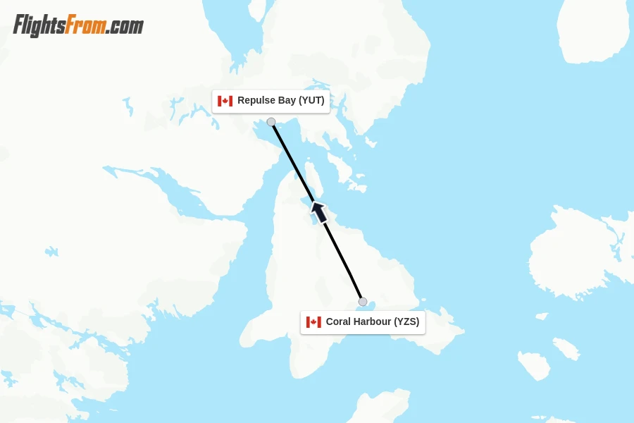 Flights from Coral Harbour to Repulse Bay route map