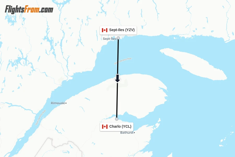 Flights from Sept-Iles to Charlo route map