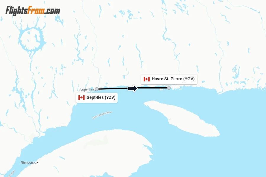 Flights from Sept-Iles to Havre St. Pierre route map