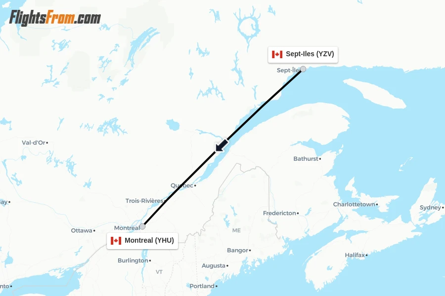 Flights from Sept-Iles to Montreal route map