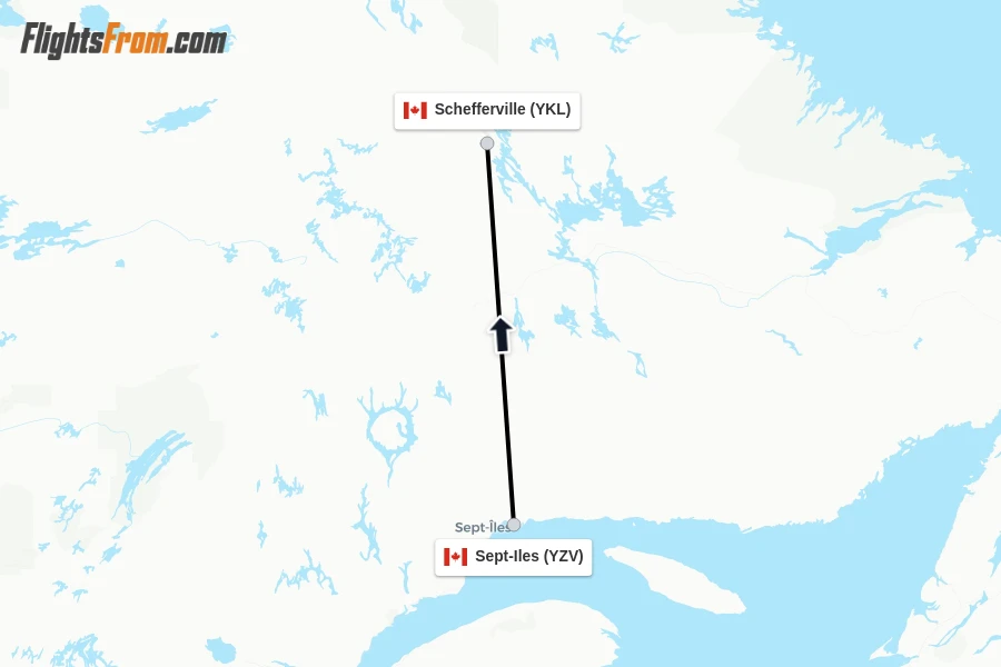 Flights from Sept-Iles to Schefferville route map