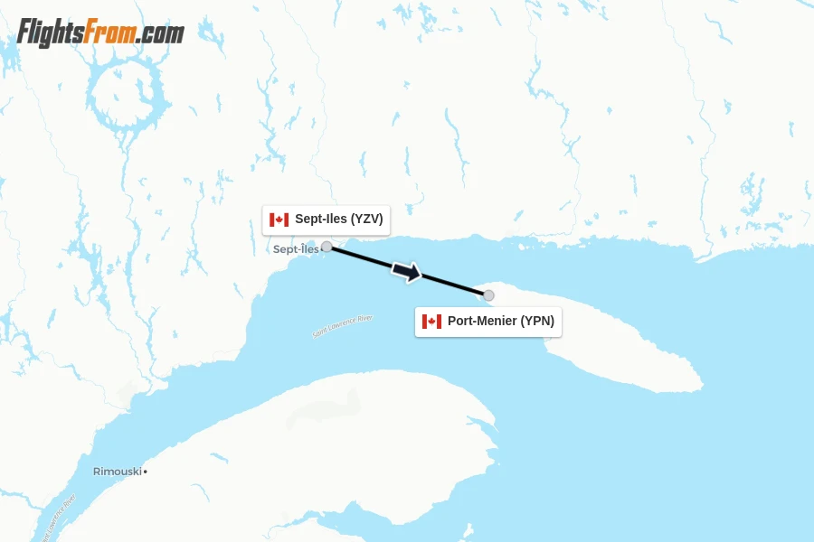 Flights from Sept-Iles to Port-Menier route map