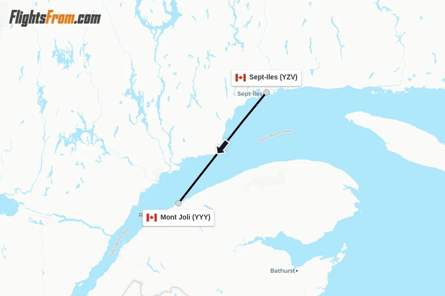 Flights from Sept-Iles to Mont Joli route map